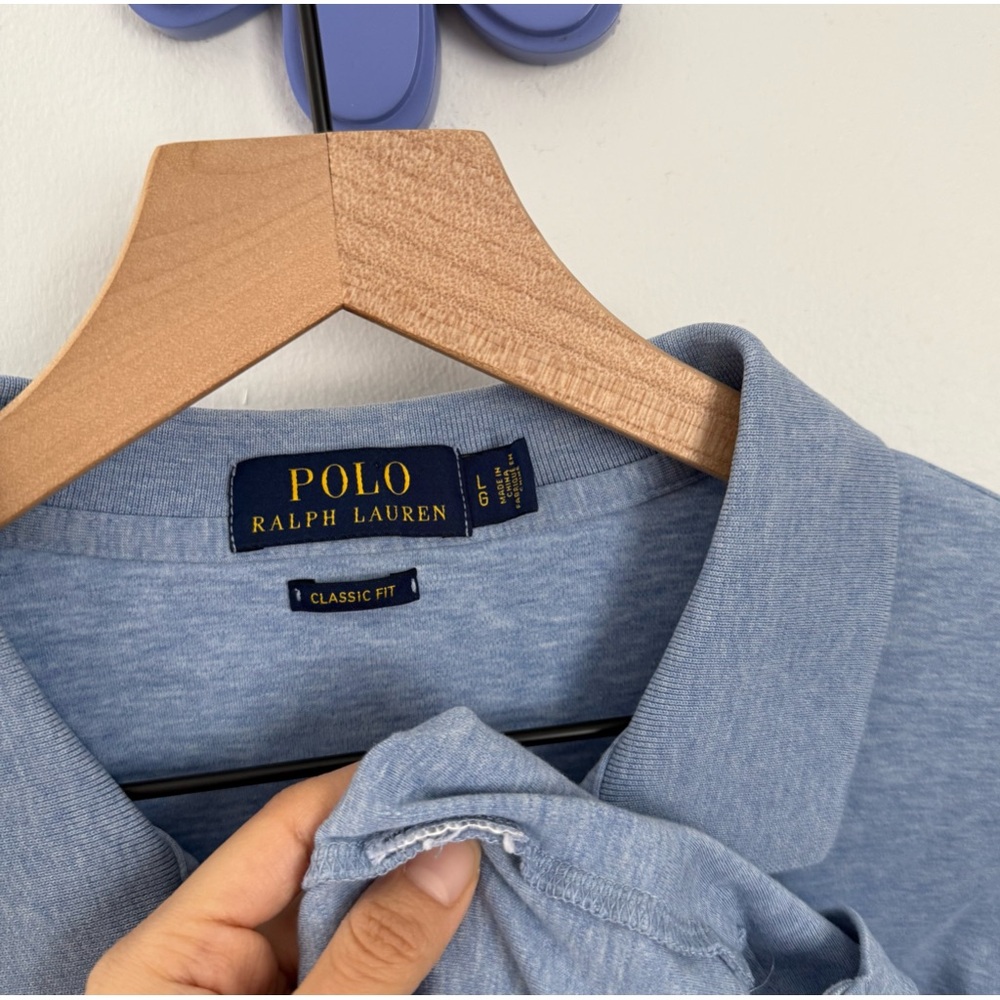 Polo Ralph Lauren Large Blue Heather Polo Shirt Classic Coastal Preppy - Picture 2 of 4